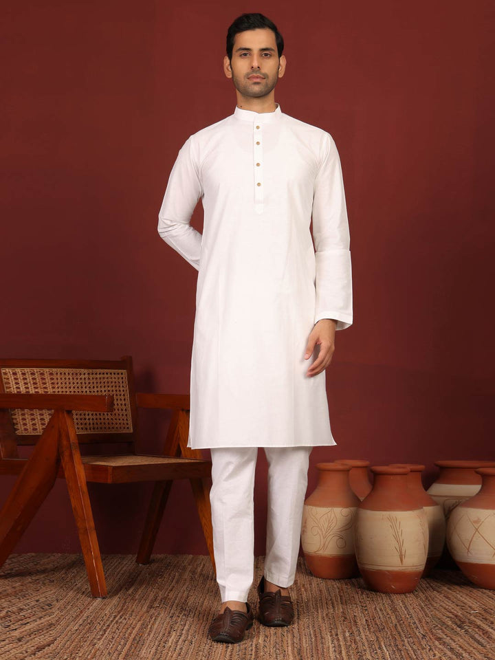 White Delux Cotton Solid Straight Kurta
