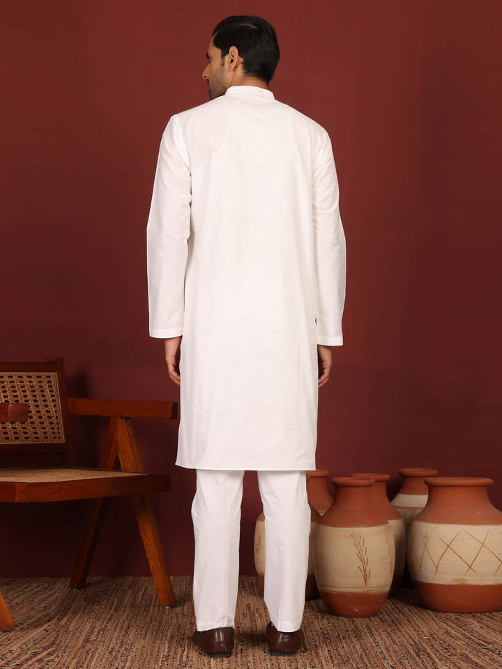 White Delux Cotton Solid Straight Kurta