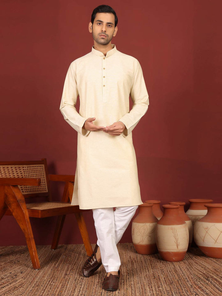 Cream Delux Cotton Solid Straight Kurta