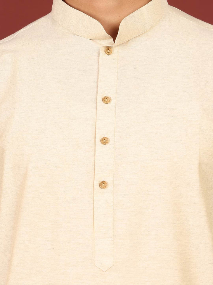 Cream Delux Cotton Solid Straight Kurta