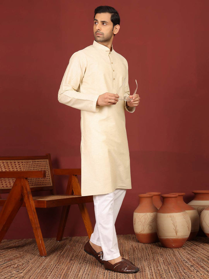 Cream Delux Cotton Solid Straight Kurta
