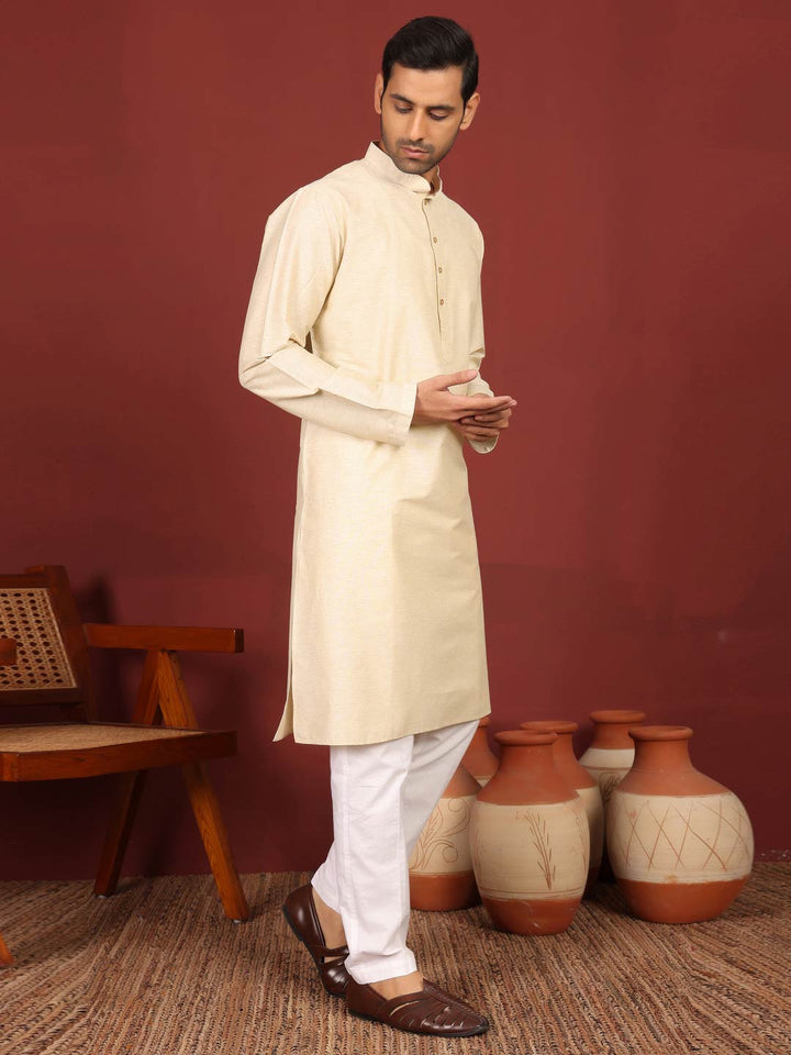Cream Delux Cotton Solid Straight Kurta