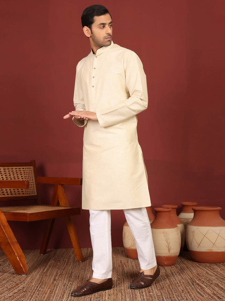 Cream Delux Cotton Solid Straight Kurta
