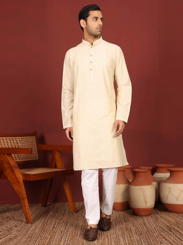Cream Delux Cotton Solid Straight Kurta