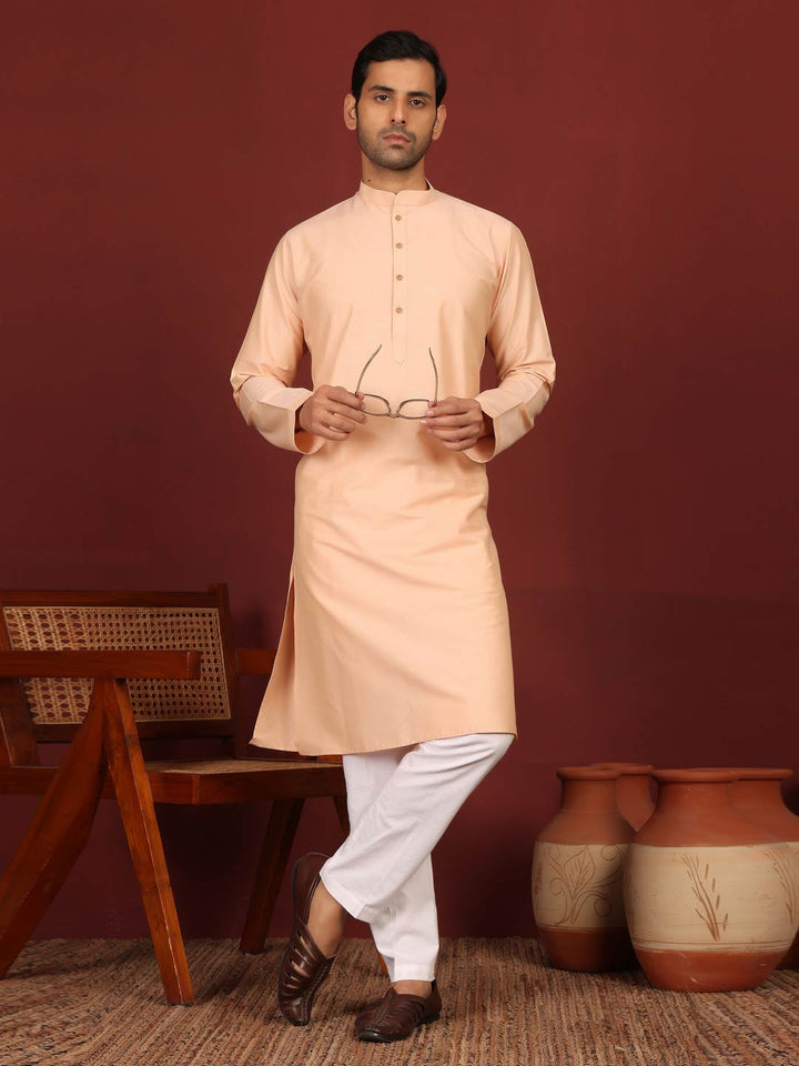 Peach Delux Cotton Solid Straight Kurta