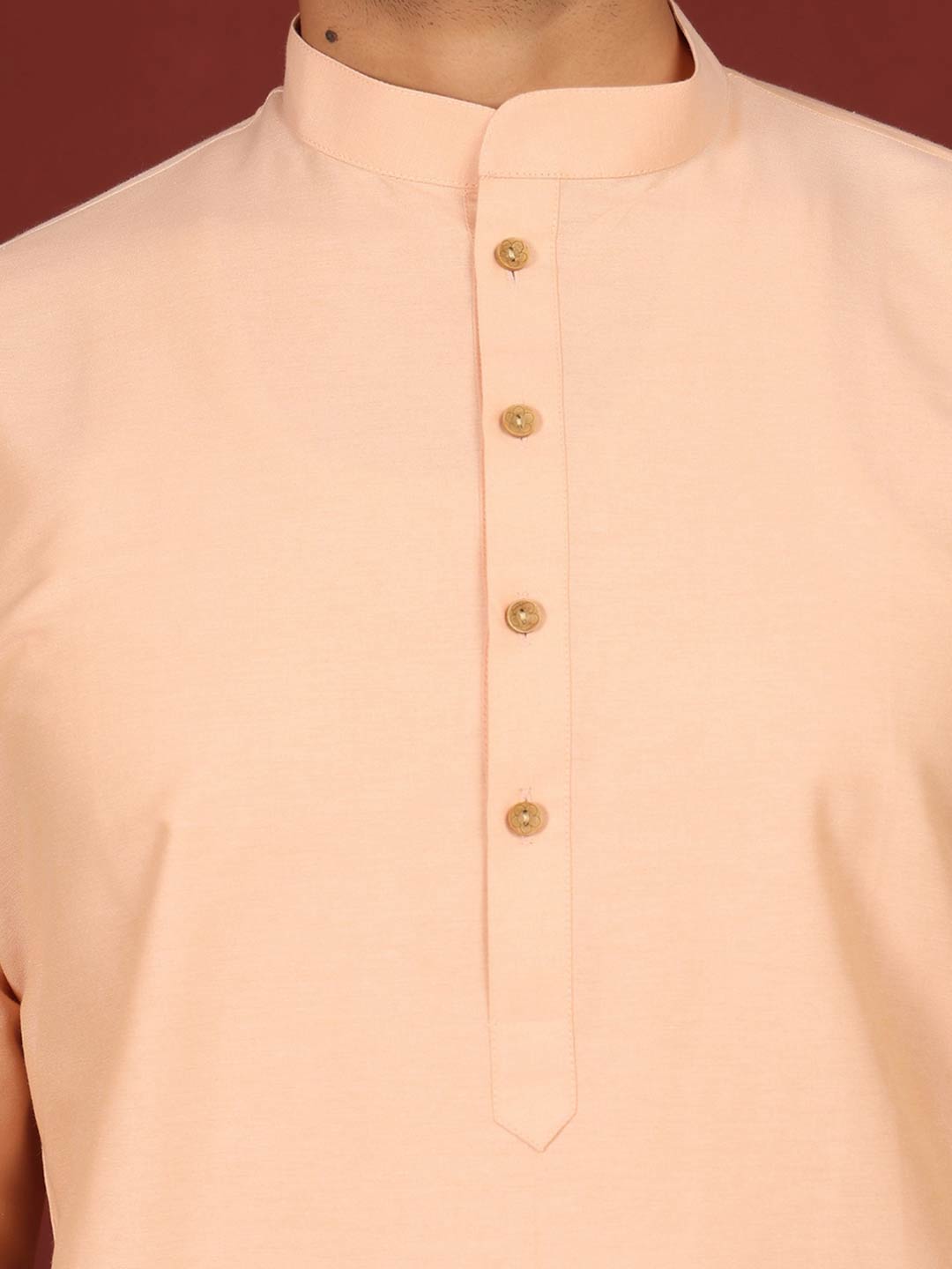 Peach Delux Cotton Solid Straight Kurta
