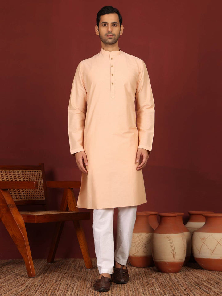 Peach Delux Cotton Solid Straight Kurta
