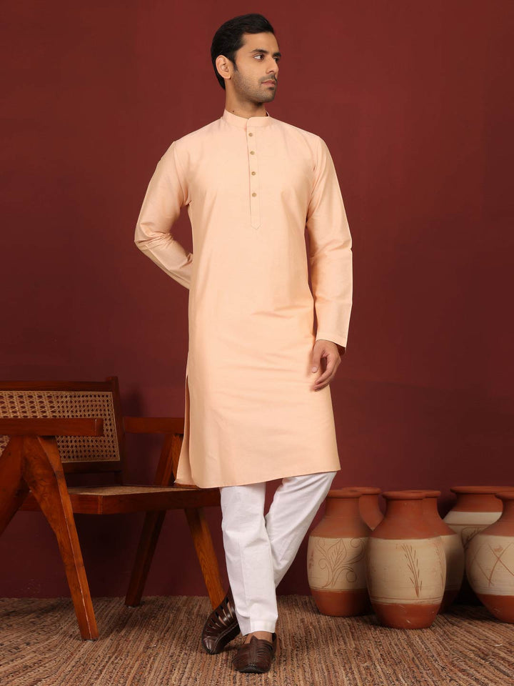 Peach Delux Cotton Solid Straight Kurta