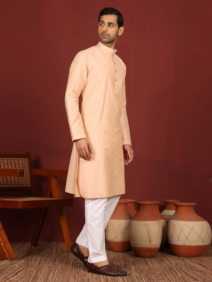 Peach Delux Cotton Solid Straight Kurta