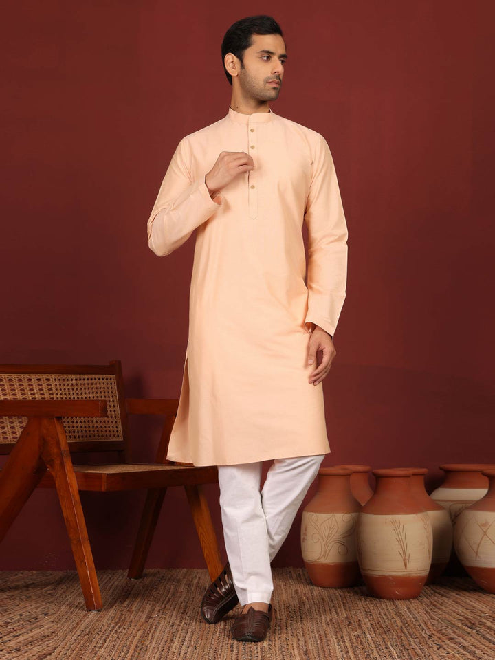 Peach Delux Cotton Solid Straight Kurta