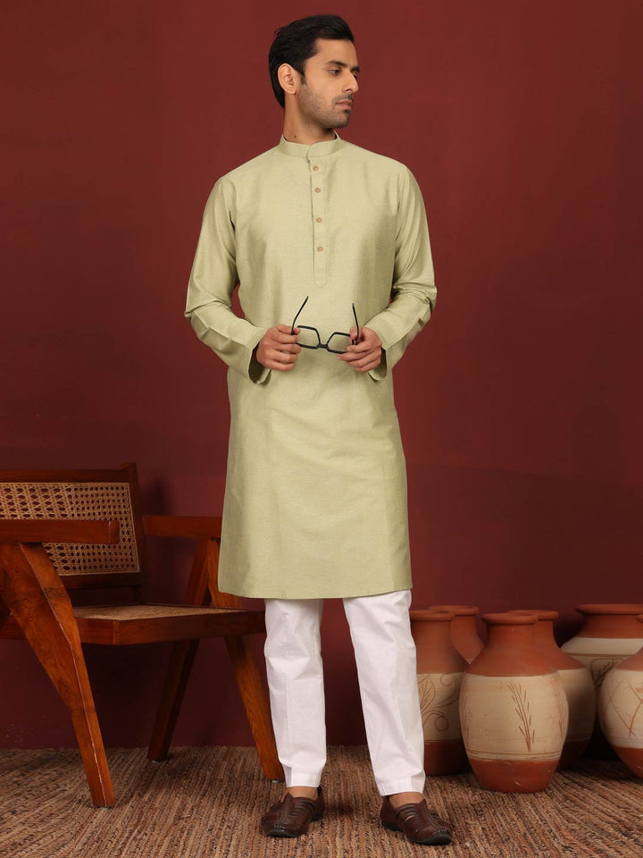 Pistachio Green Delux Cotton Solid Straight Kurta