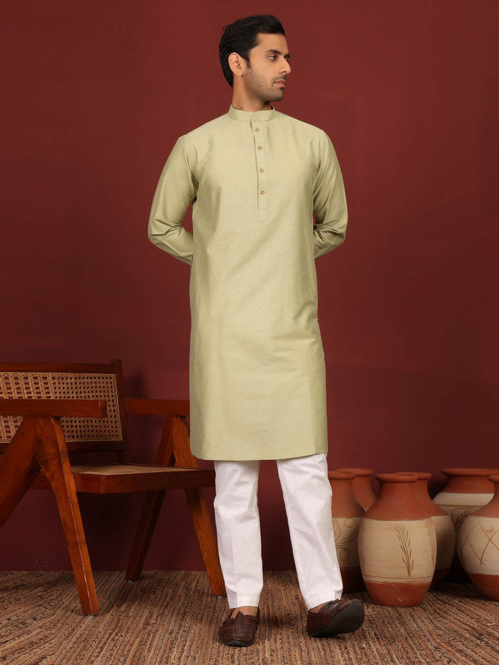 Pistachio Green Delux Cotton Solid Straight Kurta