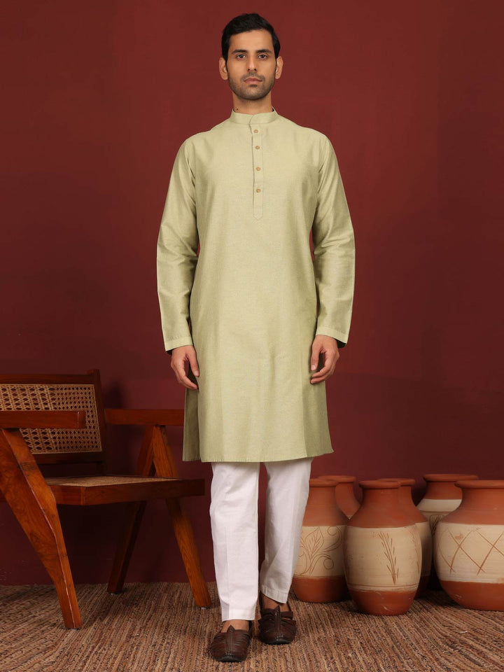 Pistachio Green Delux Cotton Solid Straight Kurta