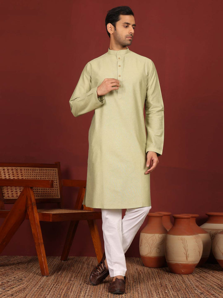 Pistachio Green Delux Cotton Solid Straight Kurta