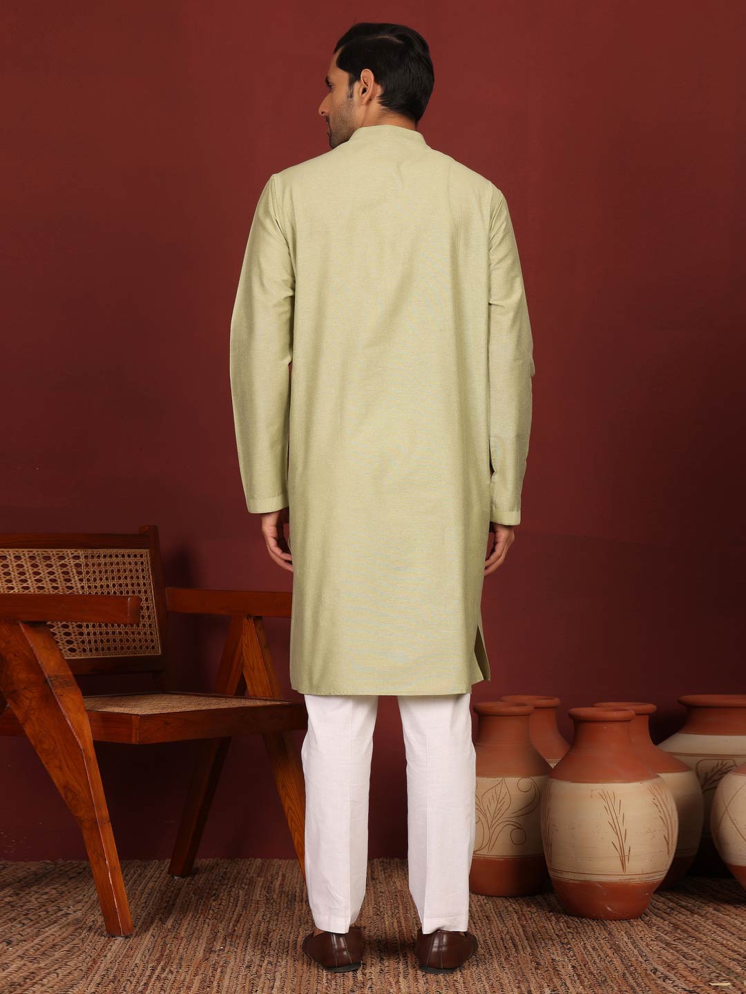 Pistachio Green Delux Cotton Solid Straight Kurta