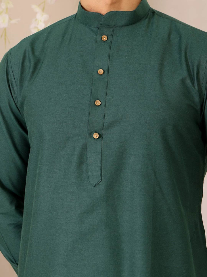Dark Green Delux Cotton Solid Straight Kurta