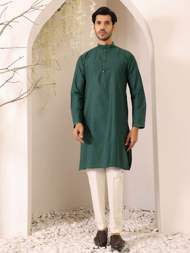 Dark Green Delux Cotton Solid Straight Kurta