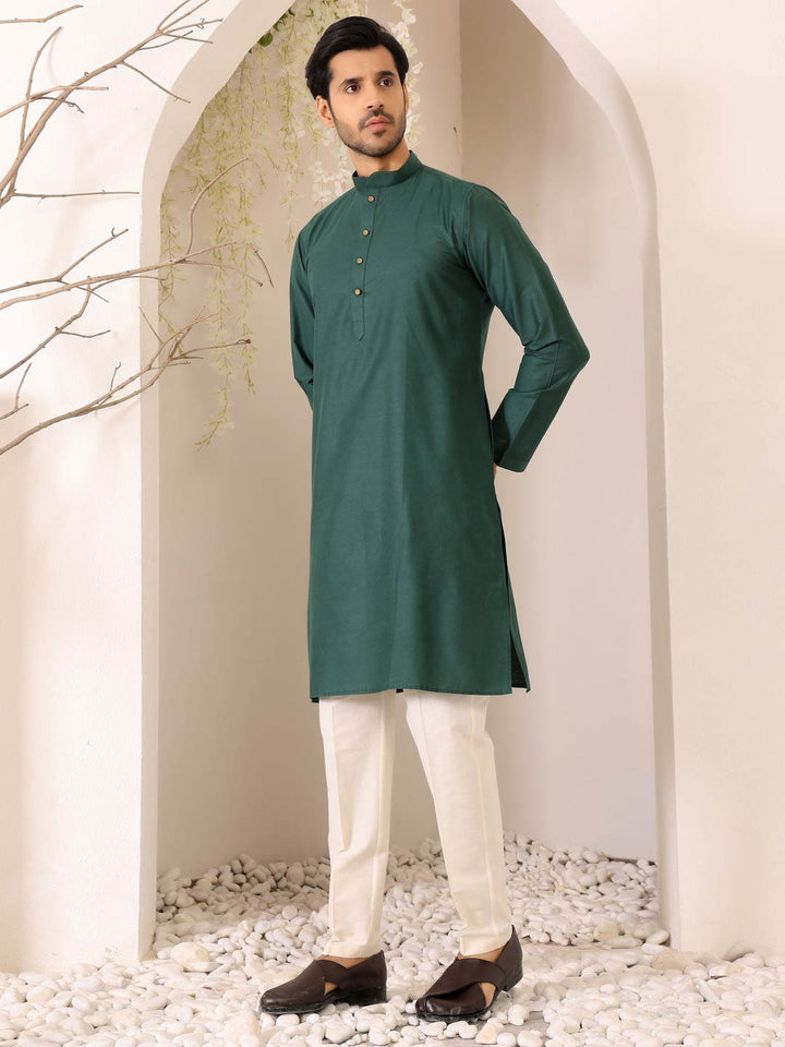 Dark Green Delux Cotton Solid Straight Kurta
