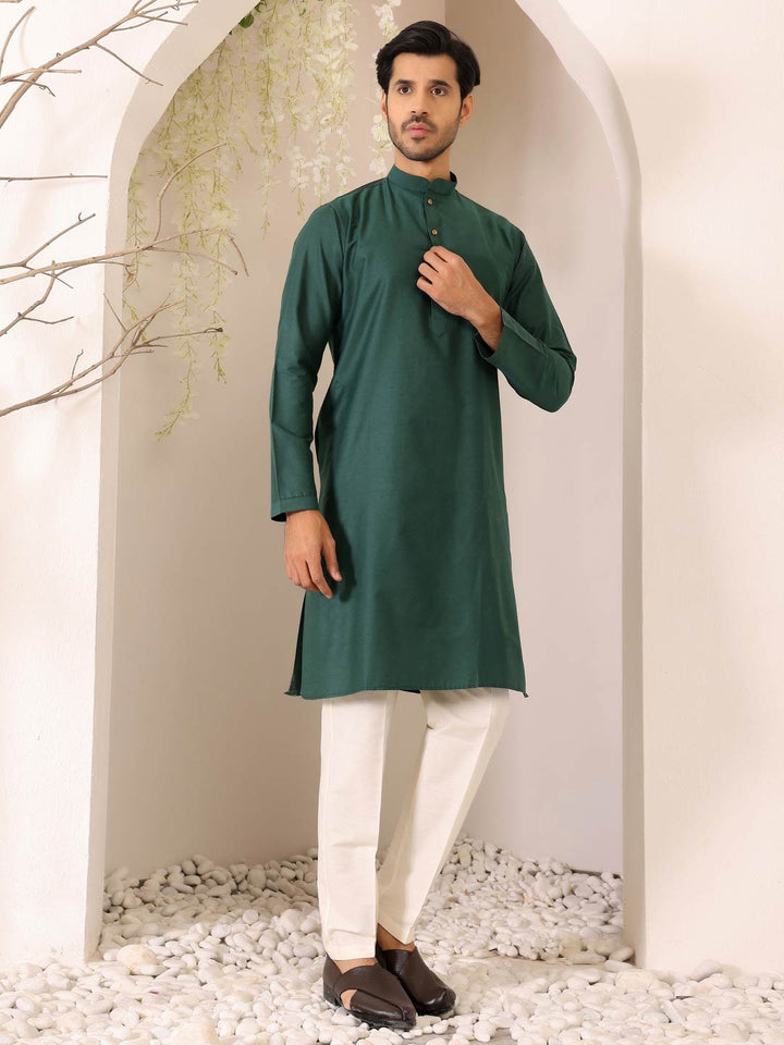 Dark Green Delux Cotton Solid Straight Kurta