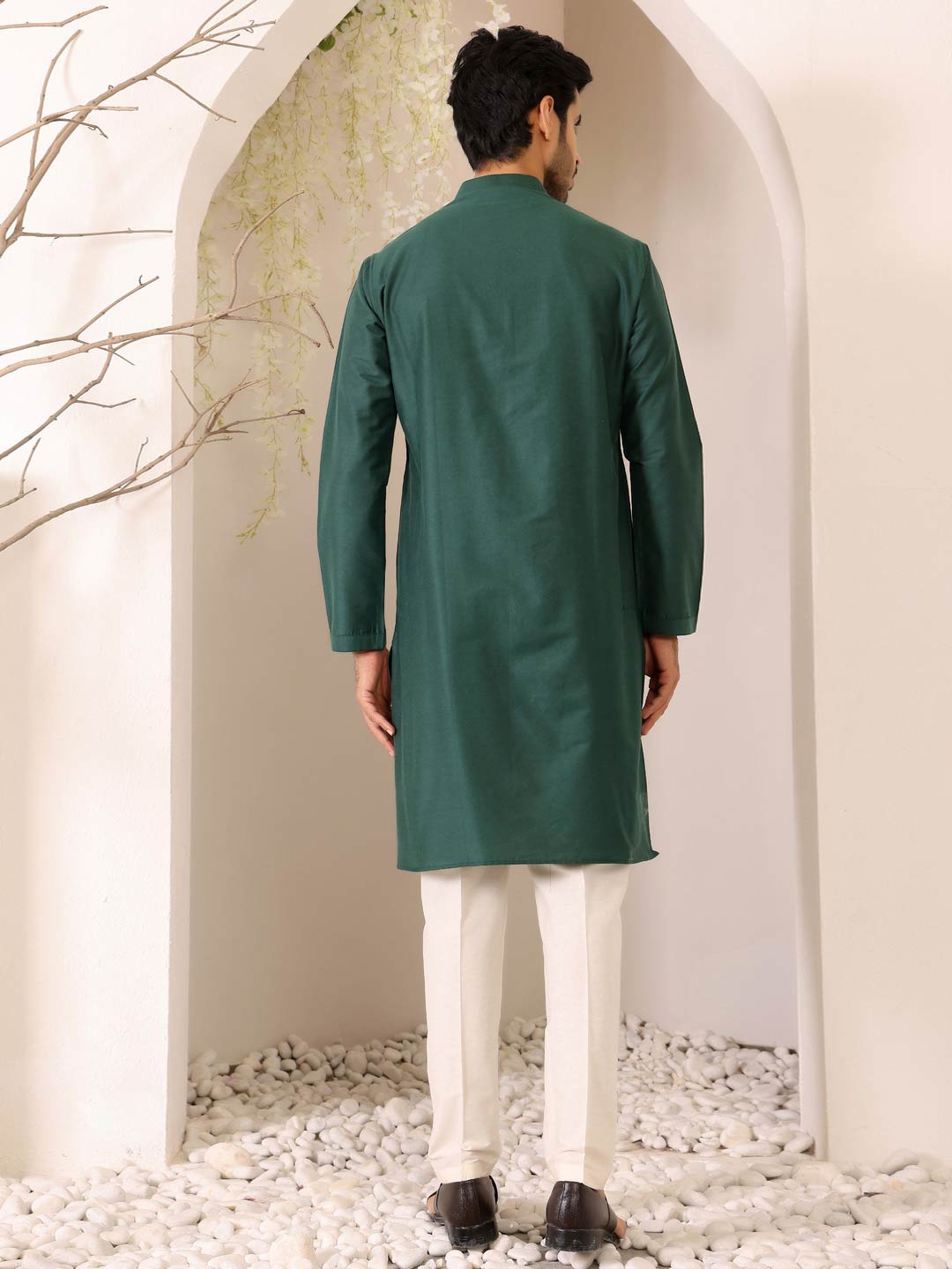 Dark Green Delux Cotton Solid Straight Kurta