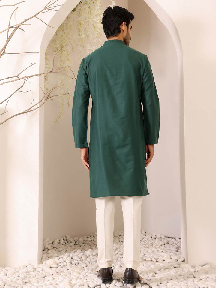 Dark Green Delux Cotton Solid Straight Kurta