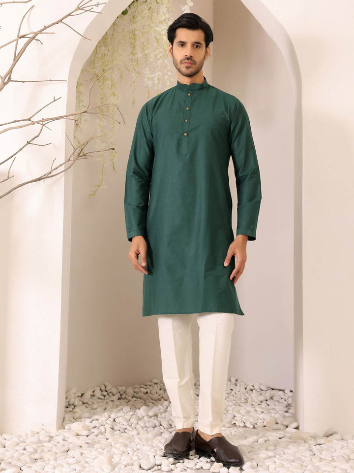 Dark Green Delux Cotton Solid Straight Kurta
