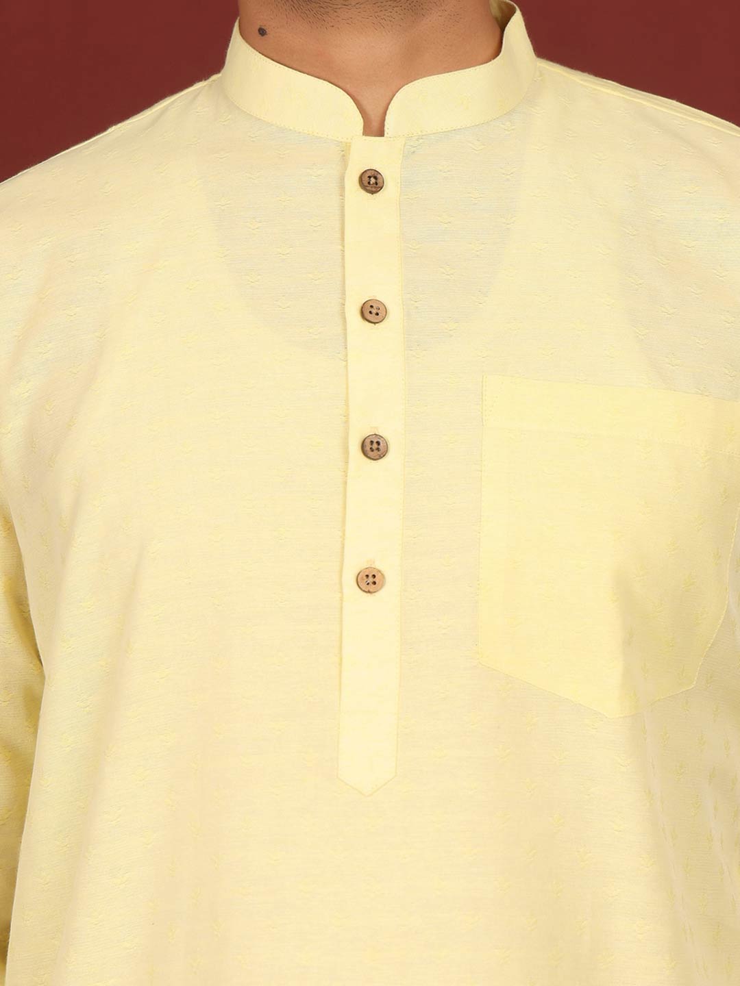 Yellow Self Design Cotton Short Kurta