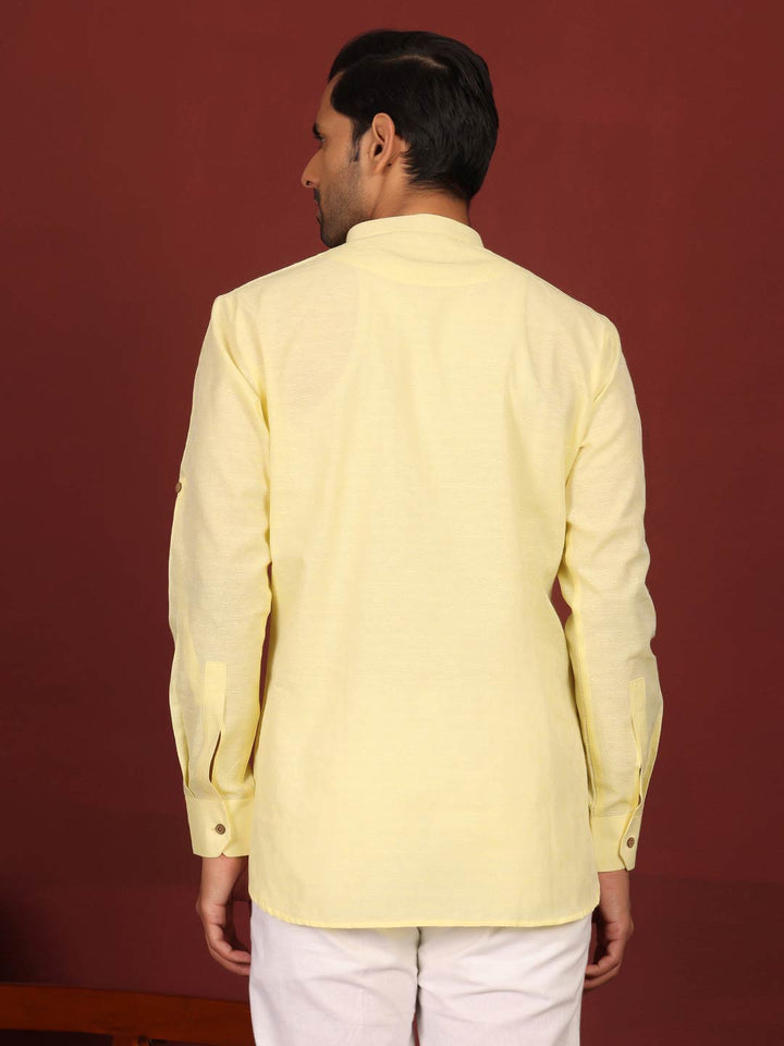 Yellow Self Design Cotton Short Kurta