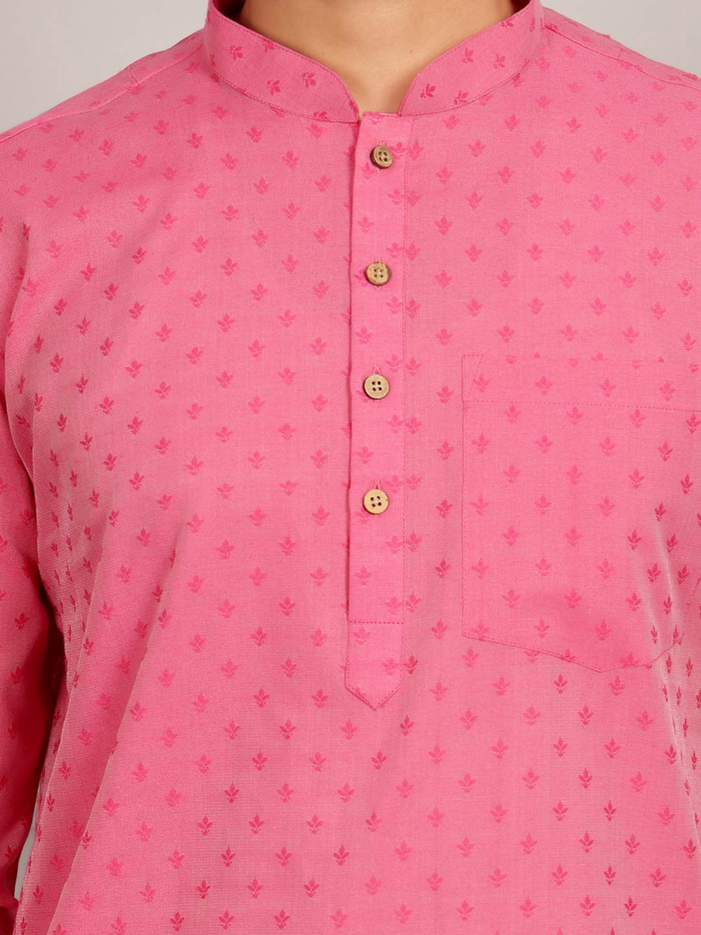 Pink Self Design Cotton Short Kurta – Pink