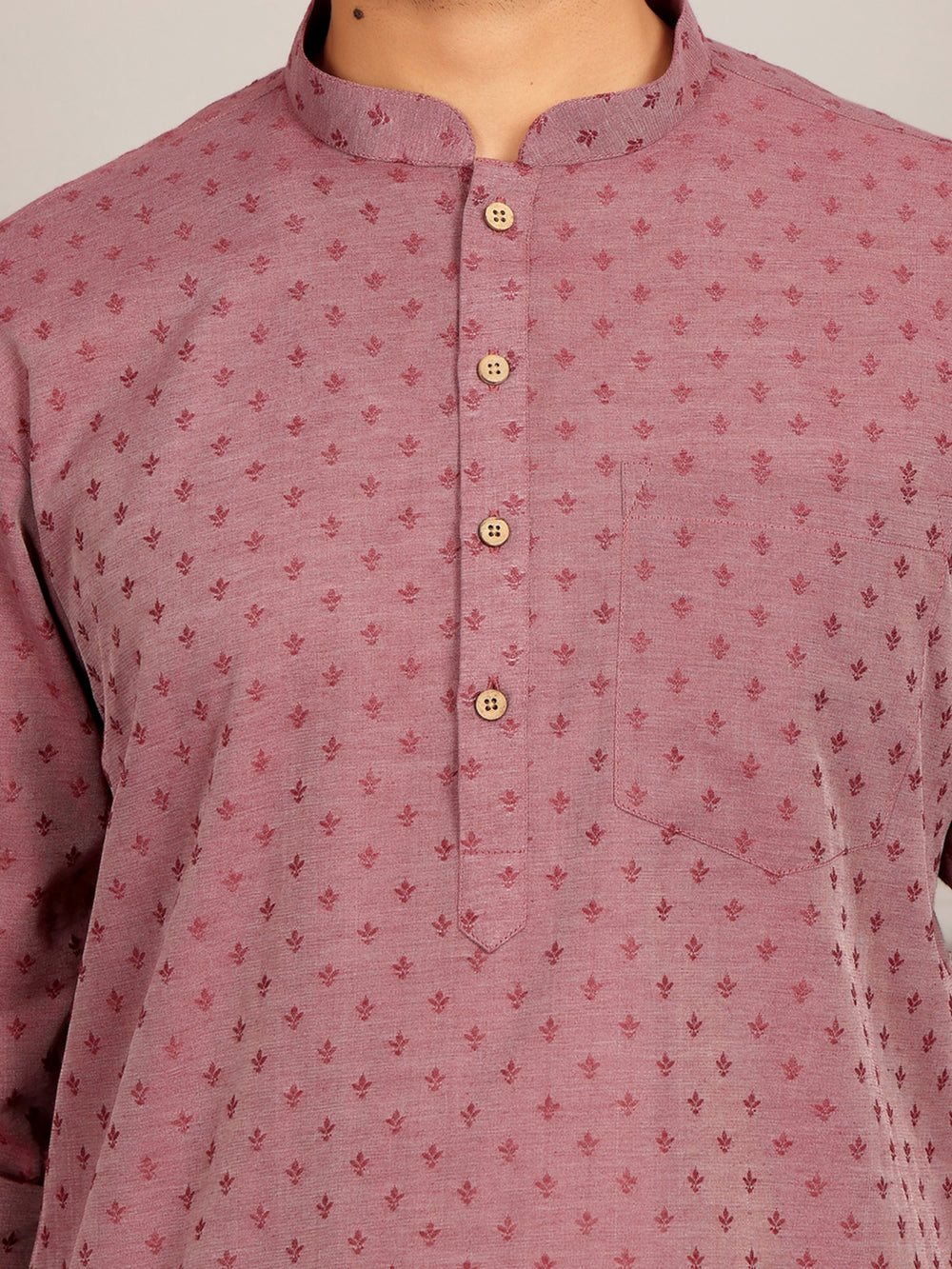 Dark Mauve Self Design Cotton Short Kurta – Purple