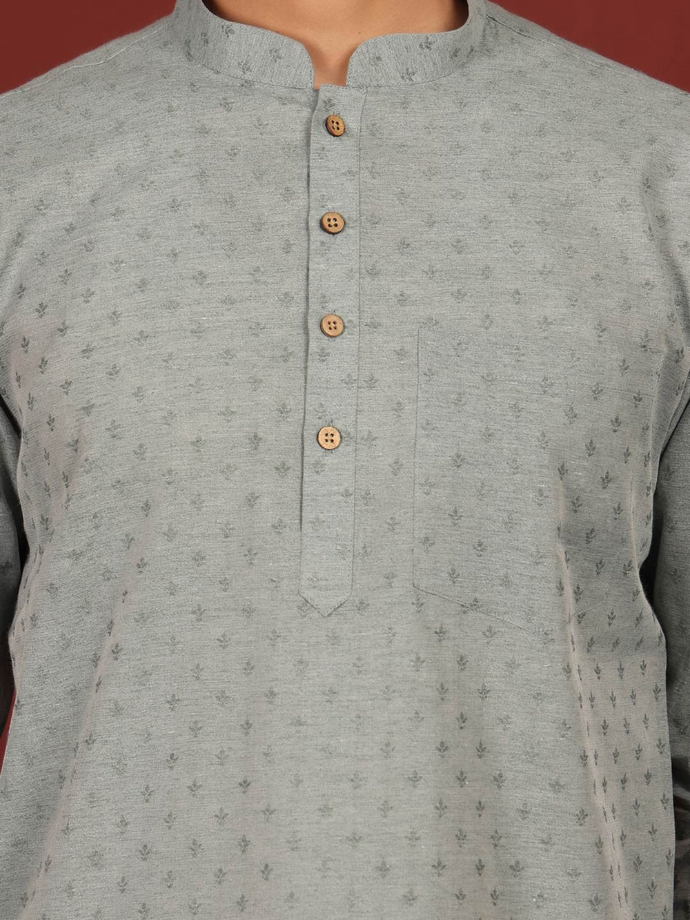 Gray Self Design Cotton Short Kurta – Gray-1
