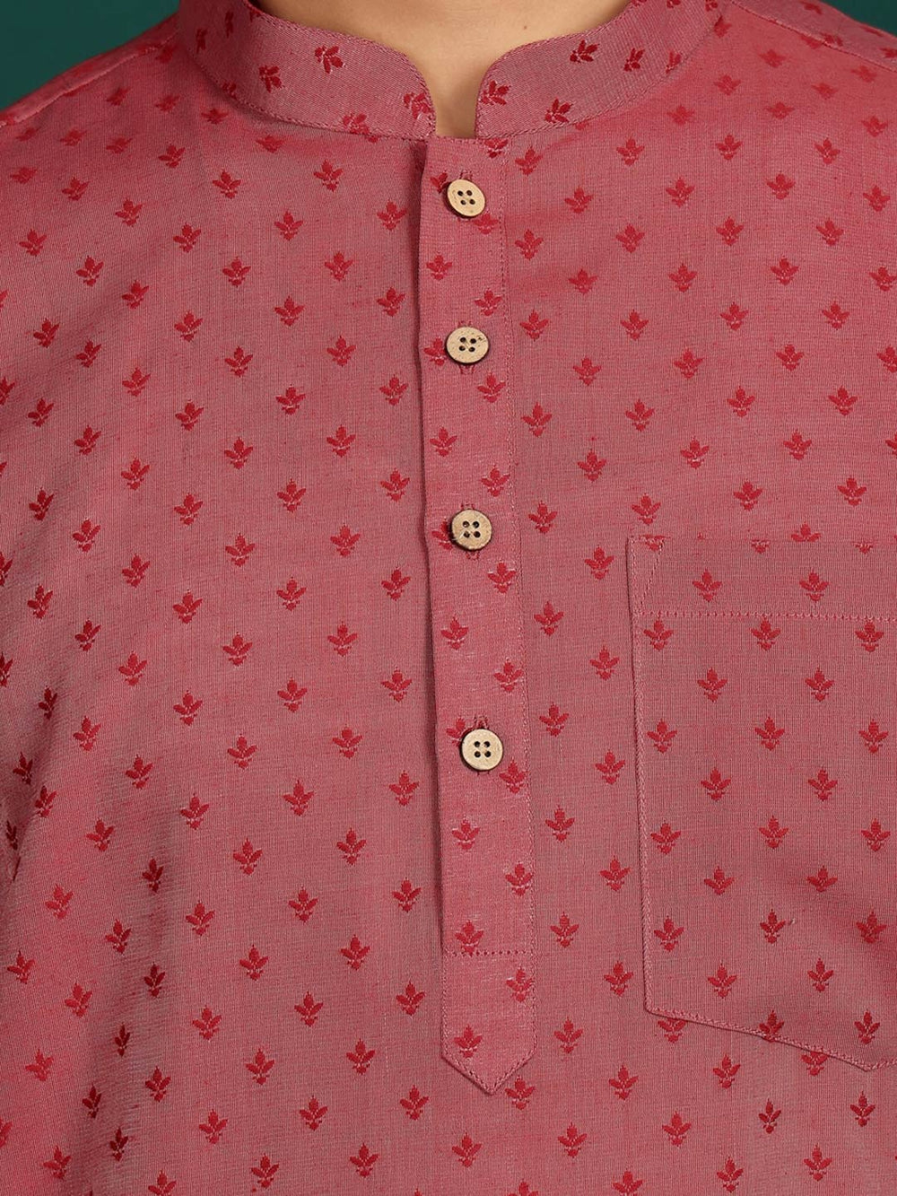 Red Self Design Cotton Short Kurta – Red