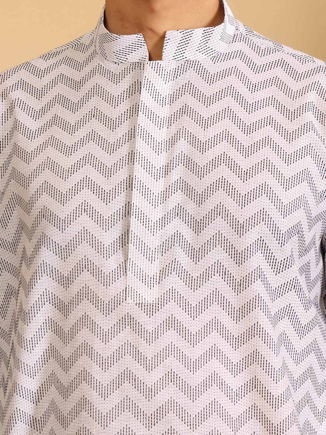 Off White - Black Thread Work Cotton Short Kurta