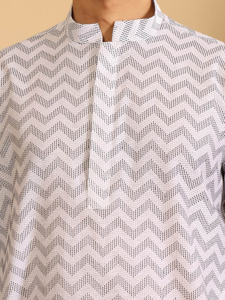 Off White - Black Thread Work Cotton Short Kurta