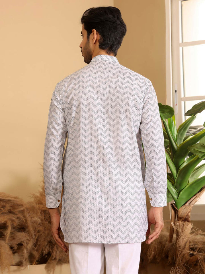 Off White - Black Thread Work Cotton Short Kurta