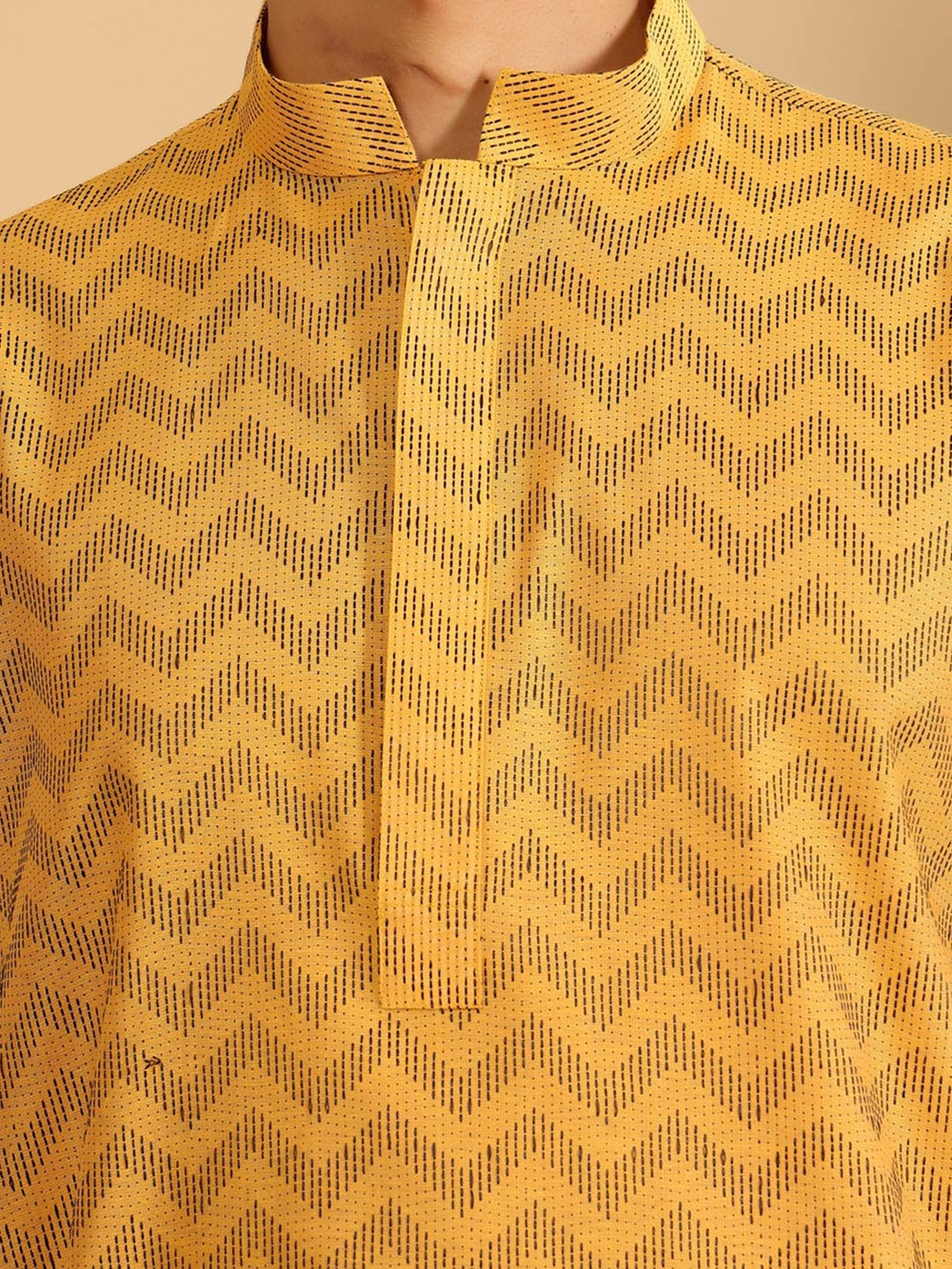 Mustard-Black Thread Work Cotton Short Kurta – Mustard
