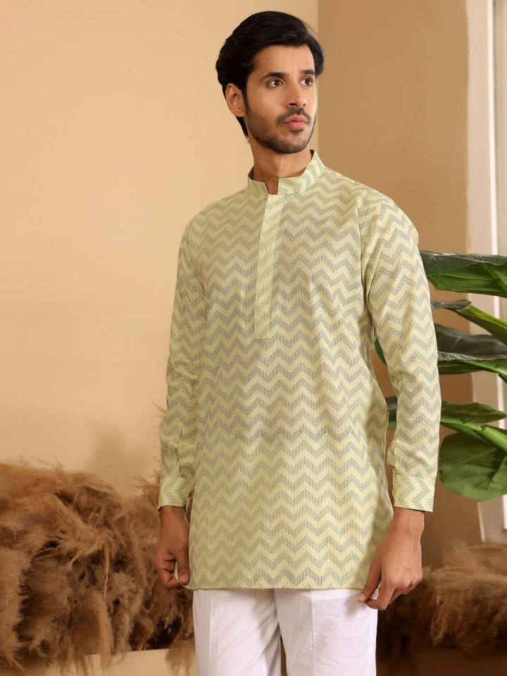 Lime Green-Black Thread Work Cotton Short Kurta