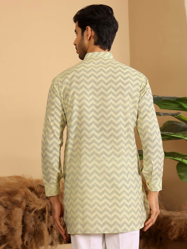 Lime Green-Black Thread Work Cotton Short Kurta