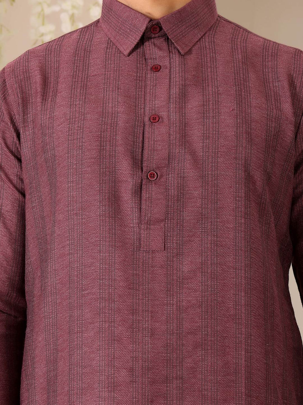 Dark Mauve Self Design Handwoven Cotton Pathani Kurta – Purple