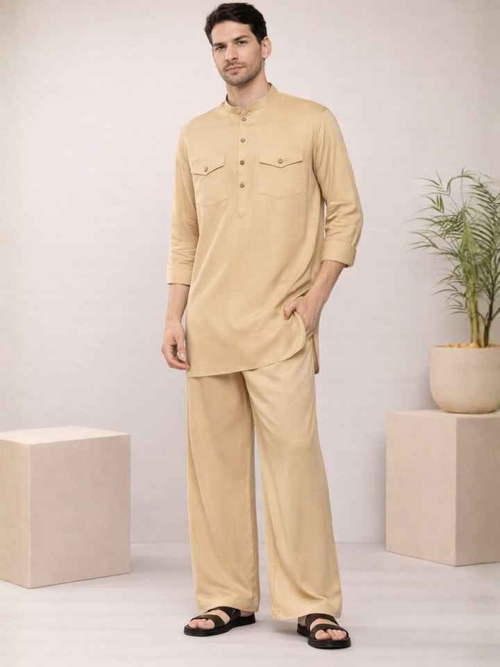 Men's Rayon Solid Pathani co-ord Set