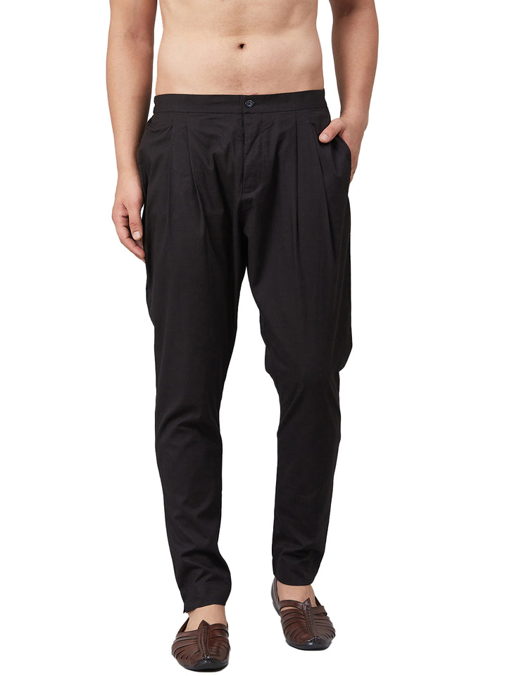 Combo Pack of 2: Black Solid Cotton Trouser Pants