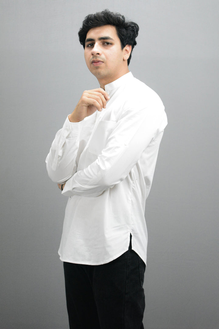 Men White Pure Cotton Short Kurta