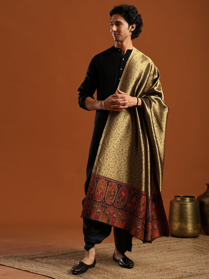Woven Design, Ethnic Motifs Zari Shimmer Shawl for Men – Black - 40x80
