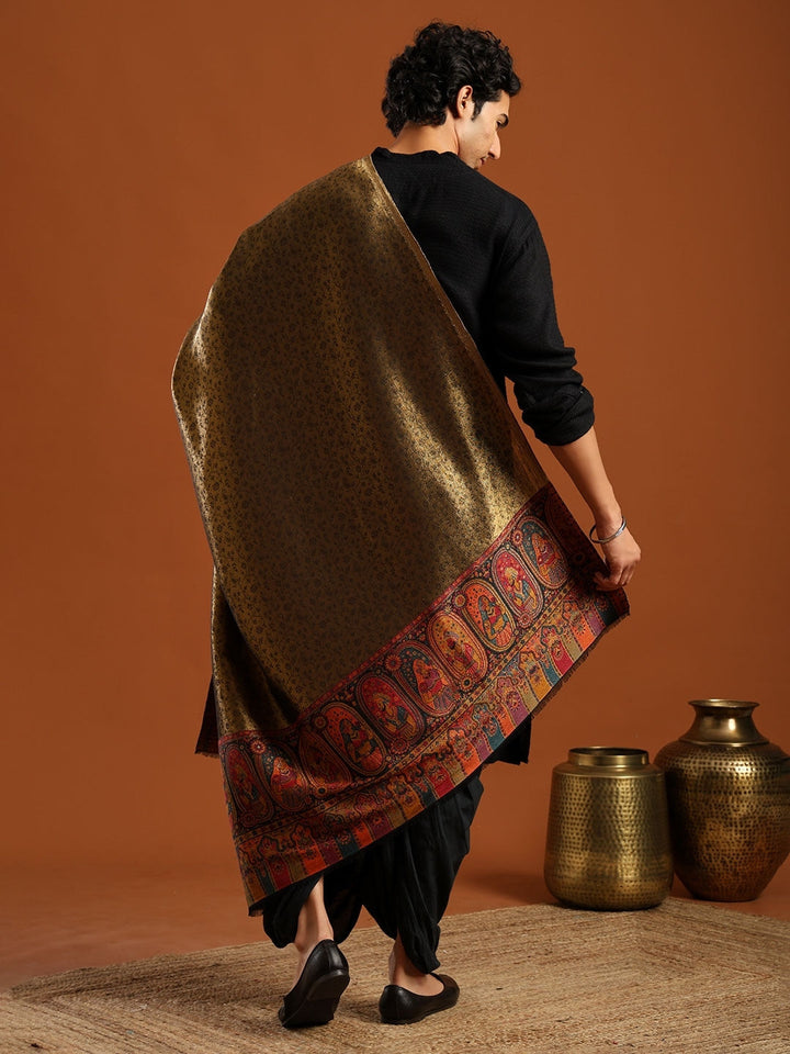 Woven Design, Ethnic Motifs Zari Shimmer Shawl for Men – Black - 40x80