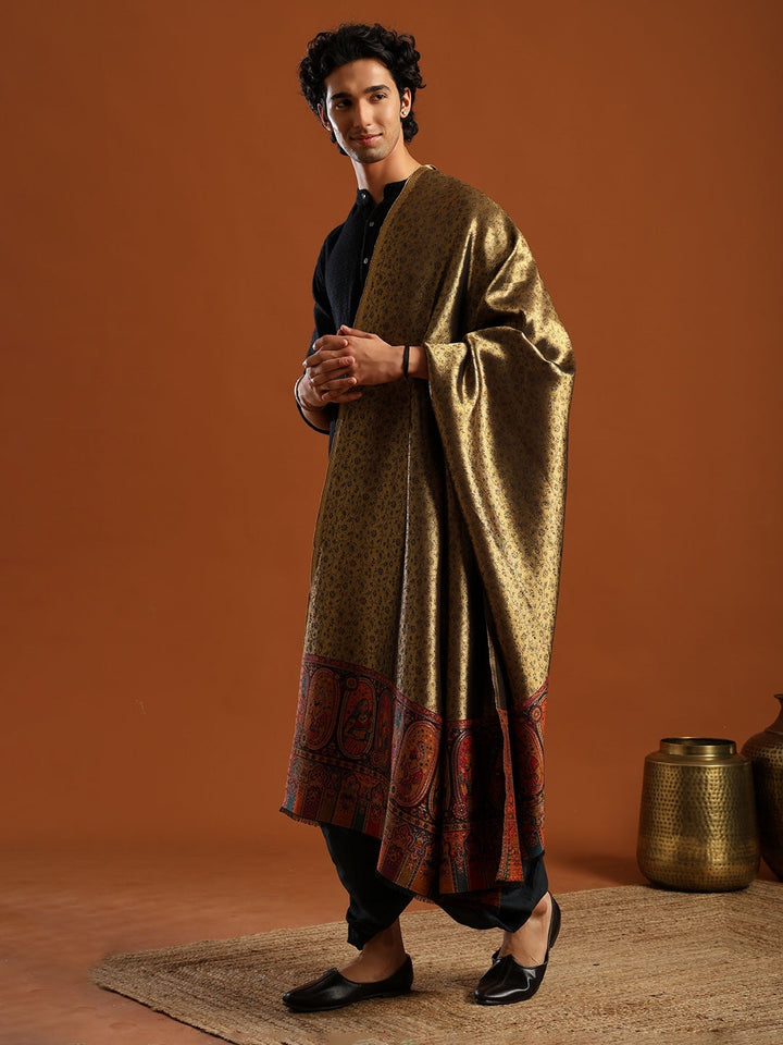 Woven Design, Ethnic Motifs Zari Shimmer Shawl for Men – Black - 40x80