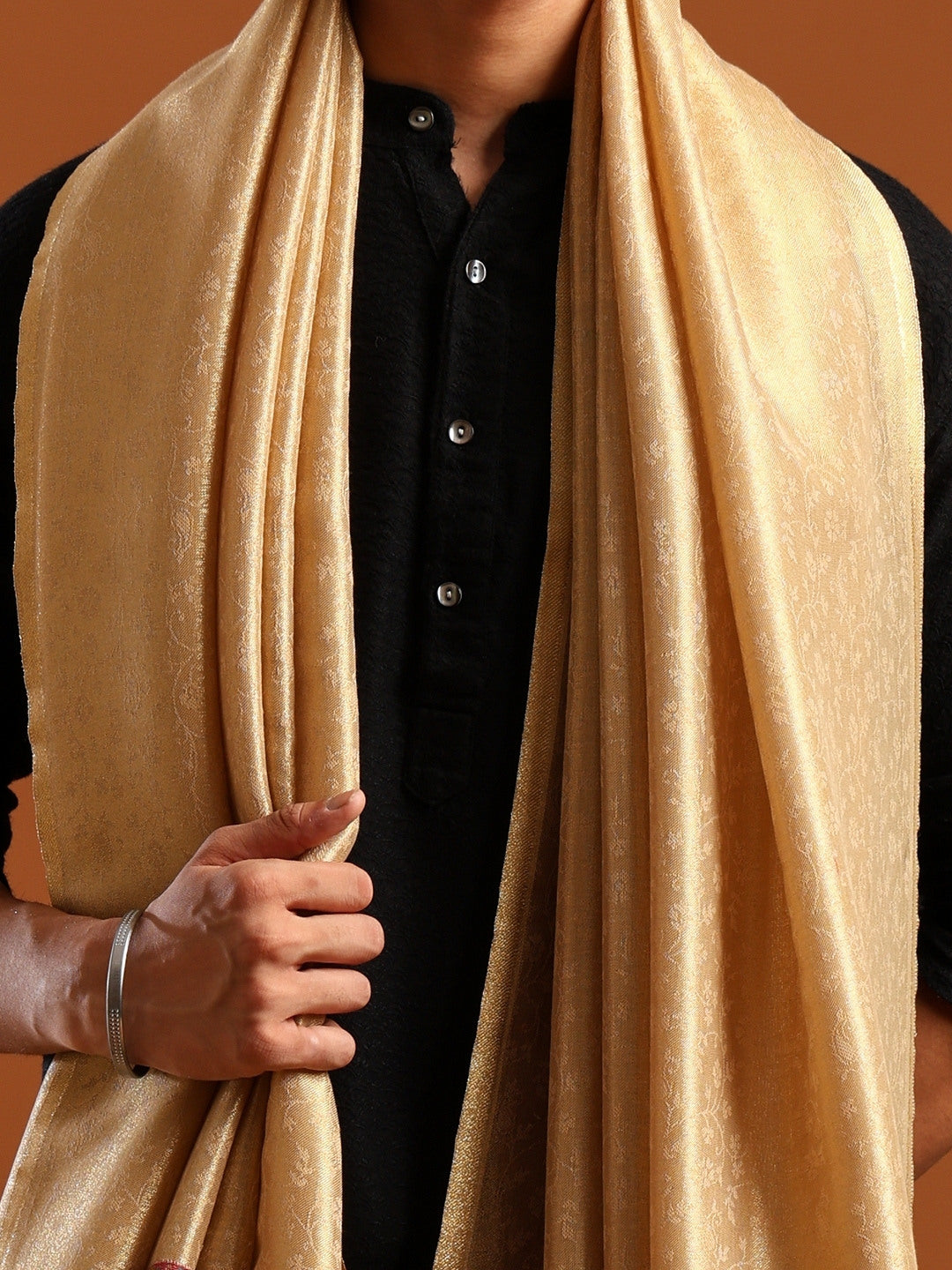 Woven Design, Ethnic Motifs Zari Shimmer Shawl for Men – Off-White - 40x80