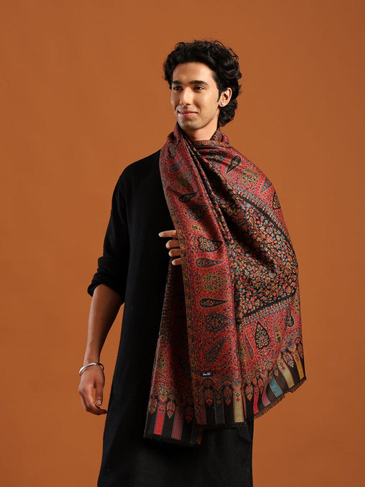 Tweedle Men’s Blended Wool Kashmiri Kani Shawl - Black – 40x80