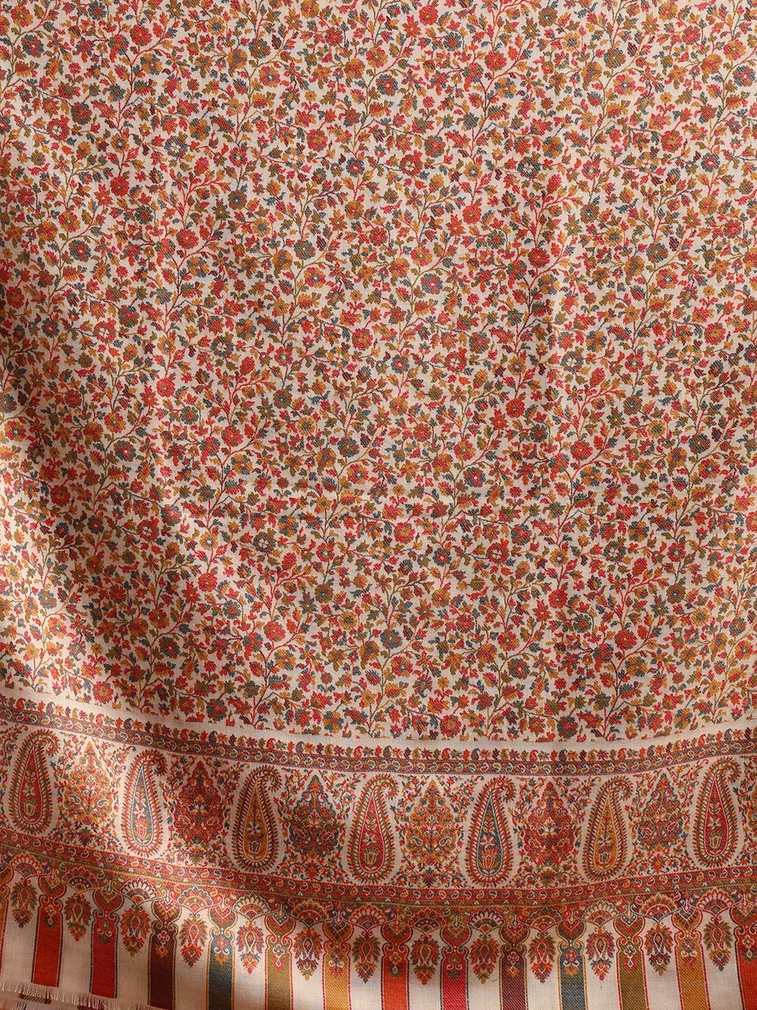 Tweedle Men’s Blended Wool Kashmiri Kani Shawl - White – 40x80