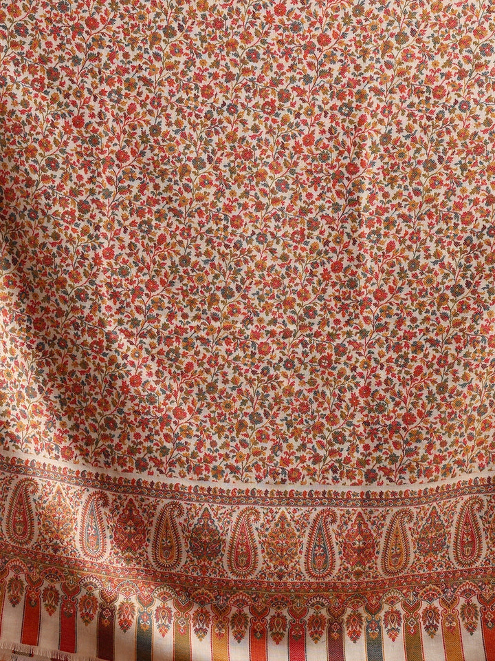 Tweedle Men’s Blended Wool Kashmiri Kani Shawl - White – 40x80