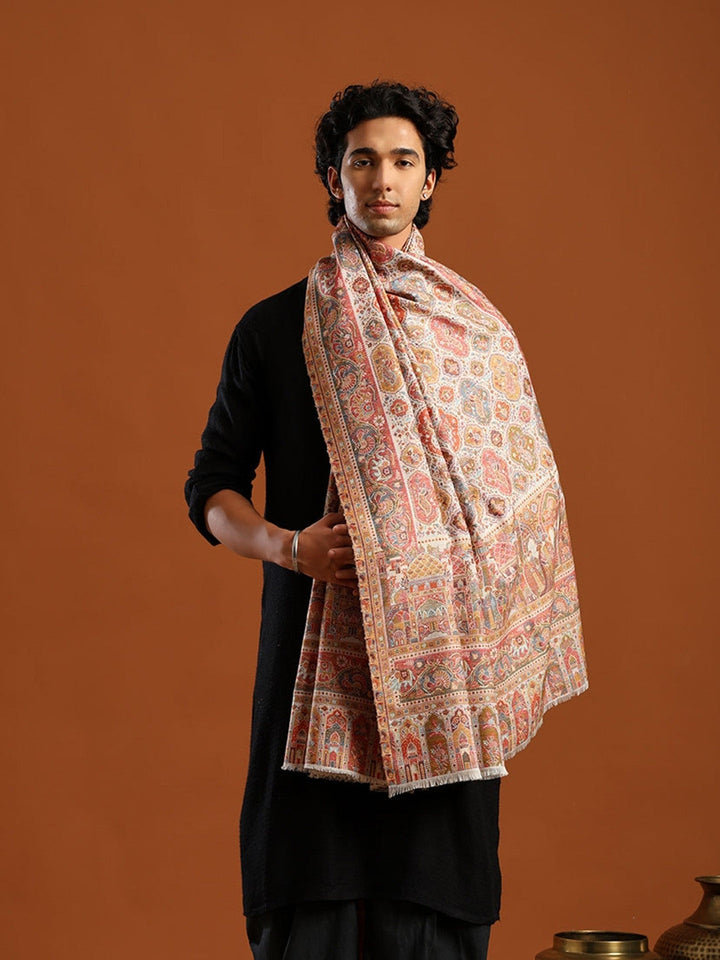 Tweedle Wool Blend Kani Shawl for Men – Off White, Size – 40x80